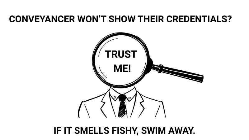 A conveyancer not showing his firms credentials and looking shady